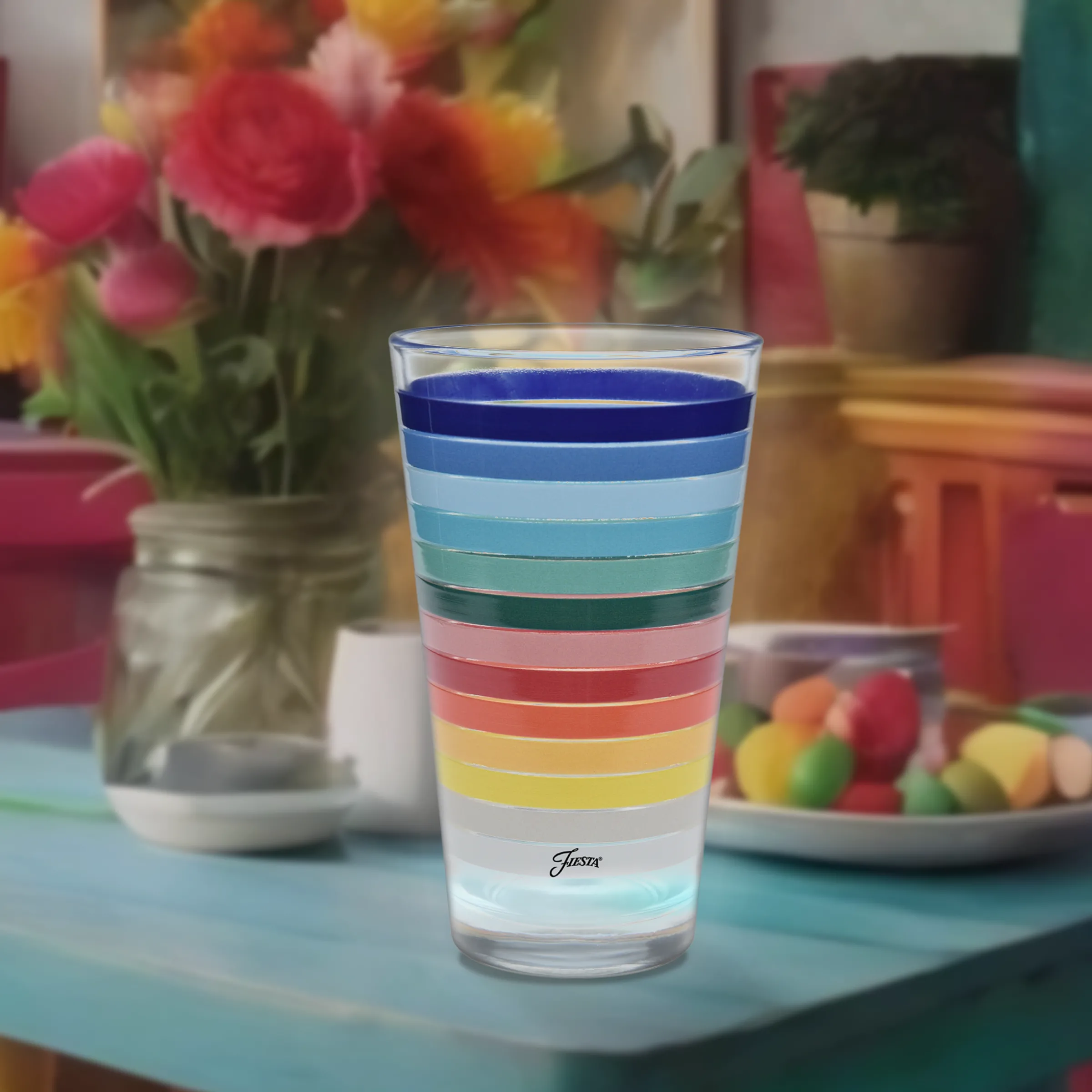 16 oz. All Colors Stripe Cooler Glass - Set of 4|Fiesta Factory Direct Online