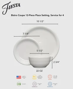 Bistro Coupe 12-Piece Dinnerware Set, Service for 4|Fiesta Factory Direct Hot