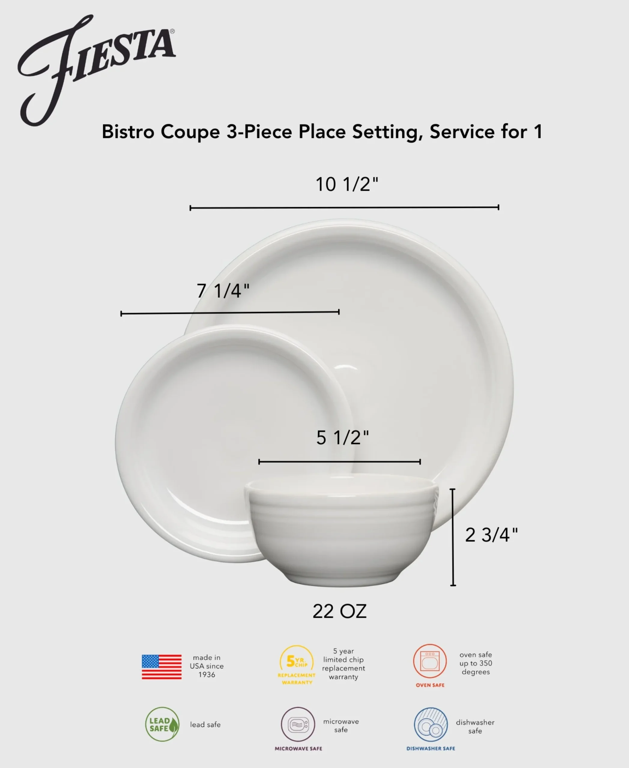 Bistro Coupe 3-Piece Place Setting, Service for 1, Foundry|Fiesta Factory Direct New