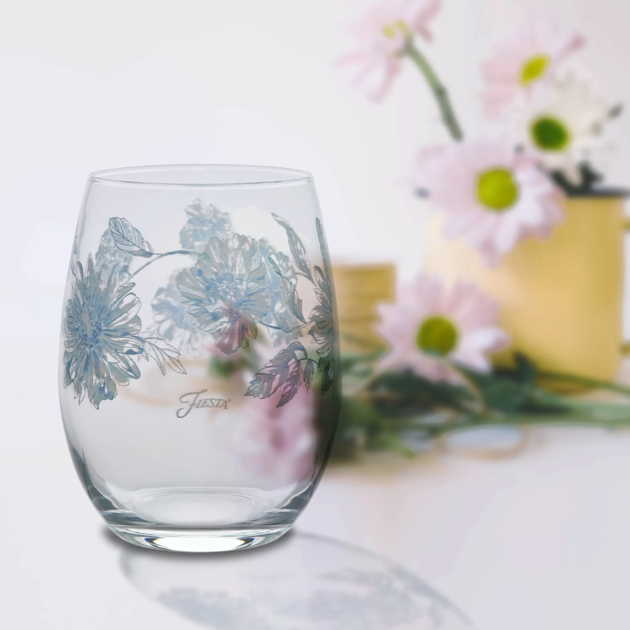 Botanical Floral 15 oz. Stemless Wine Glass – Set of 4|Fiesta Factory Direct Sale