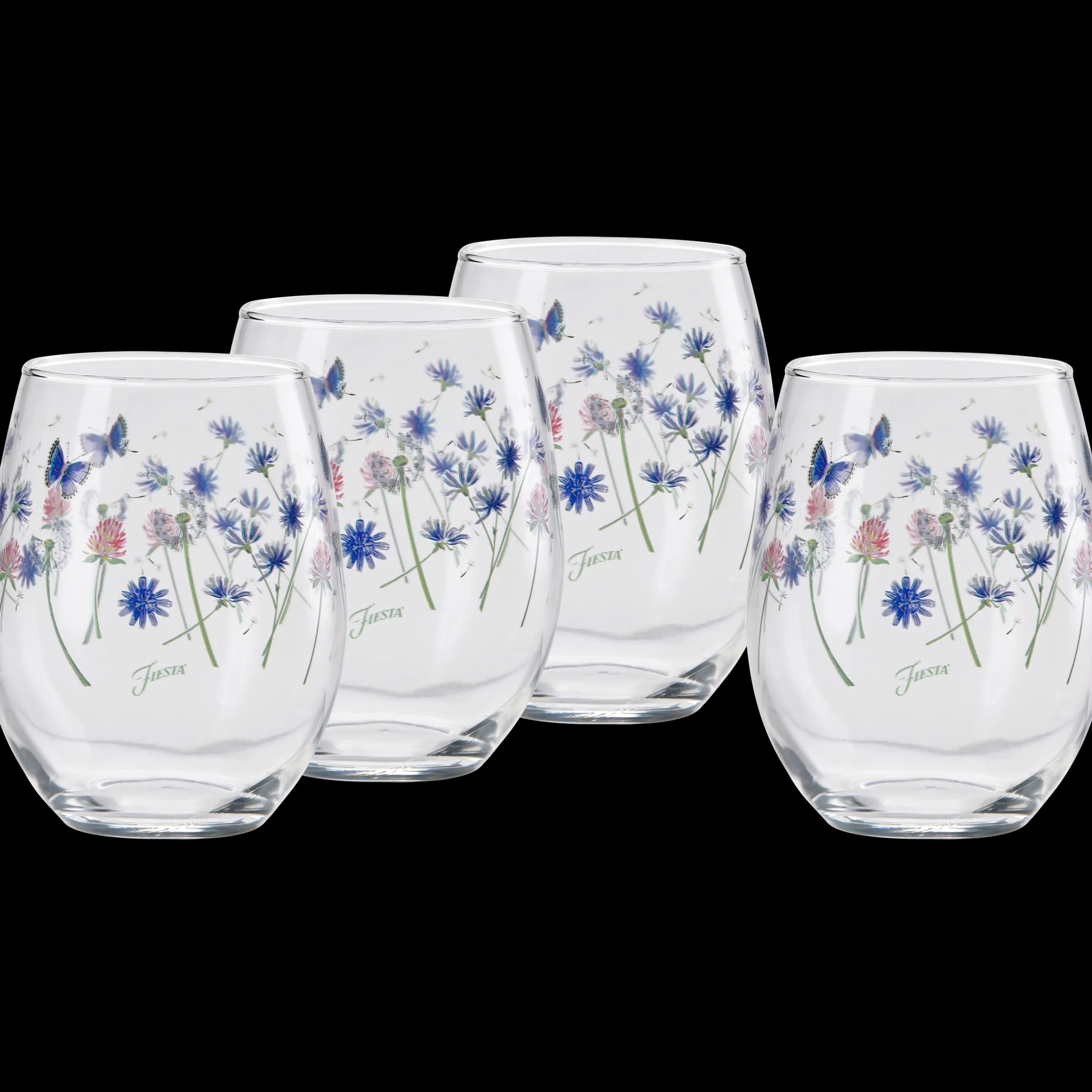 Breezy Floral 15 oz. Stemless Wine Glass – Set of 4|Fiesta Factory Direct Clearance