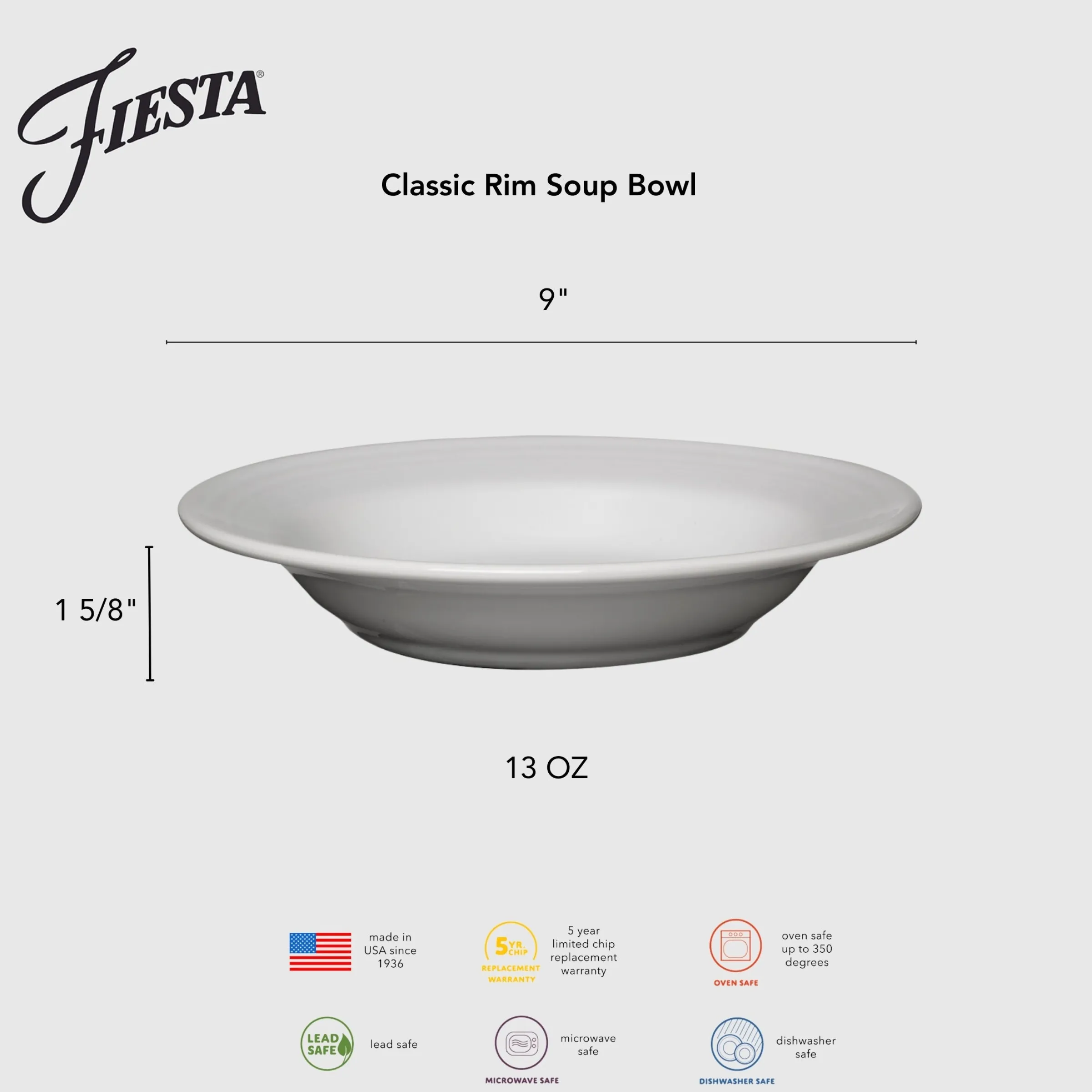 Classic Rim 9 Inch Soup Bowl 13 OZ|Fiesta Factory Direct Discount