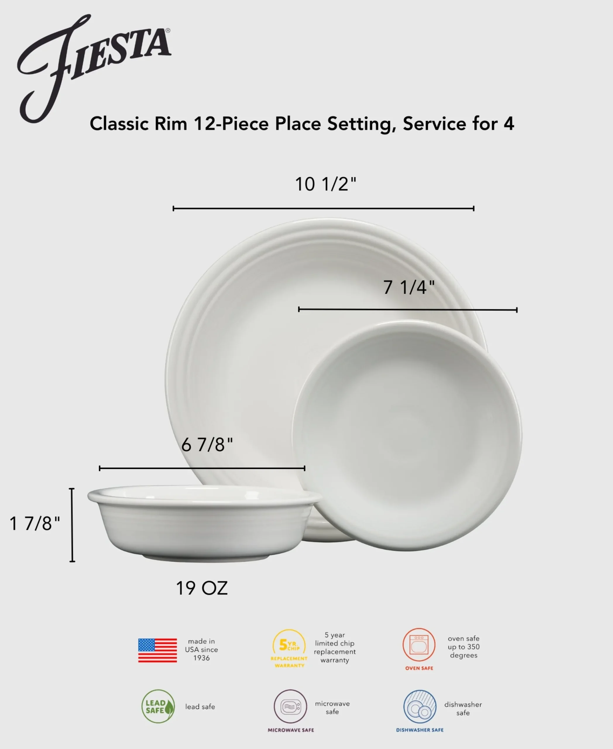Classic Rim 12-Piece Dinnerware Set, Service for 4|Fiesta Factory Direct Best