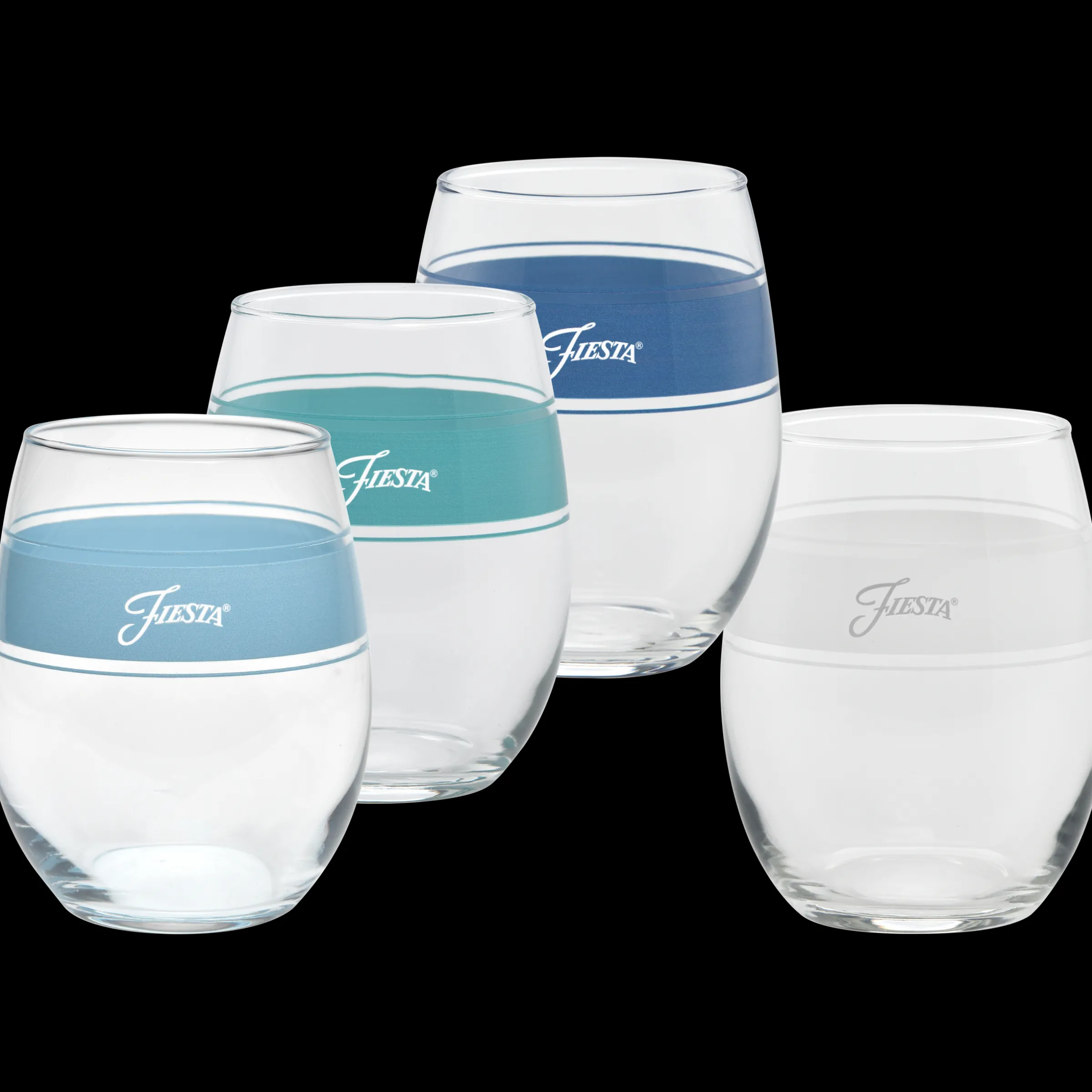 Coastal Blues 15 oz. Frame Stemless Wine Mixed Color – Set of 4|Fiesta Factory Direct Clearance
