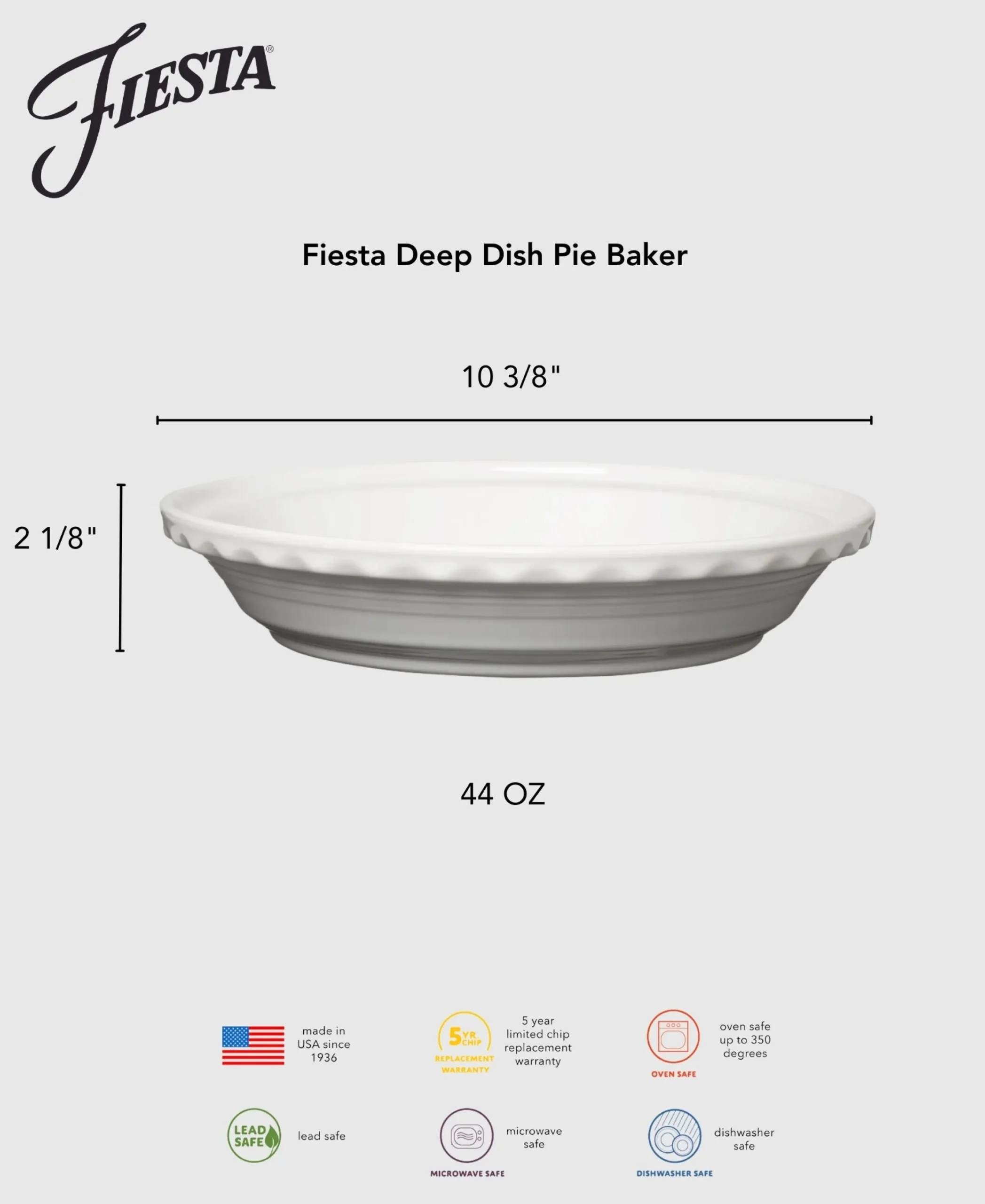 Fiesta 10 1/4 Inch Deep Dish Pie Baker 44OZ|Fiesta Factory Direct