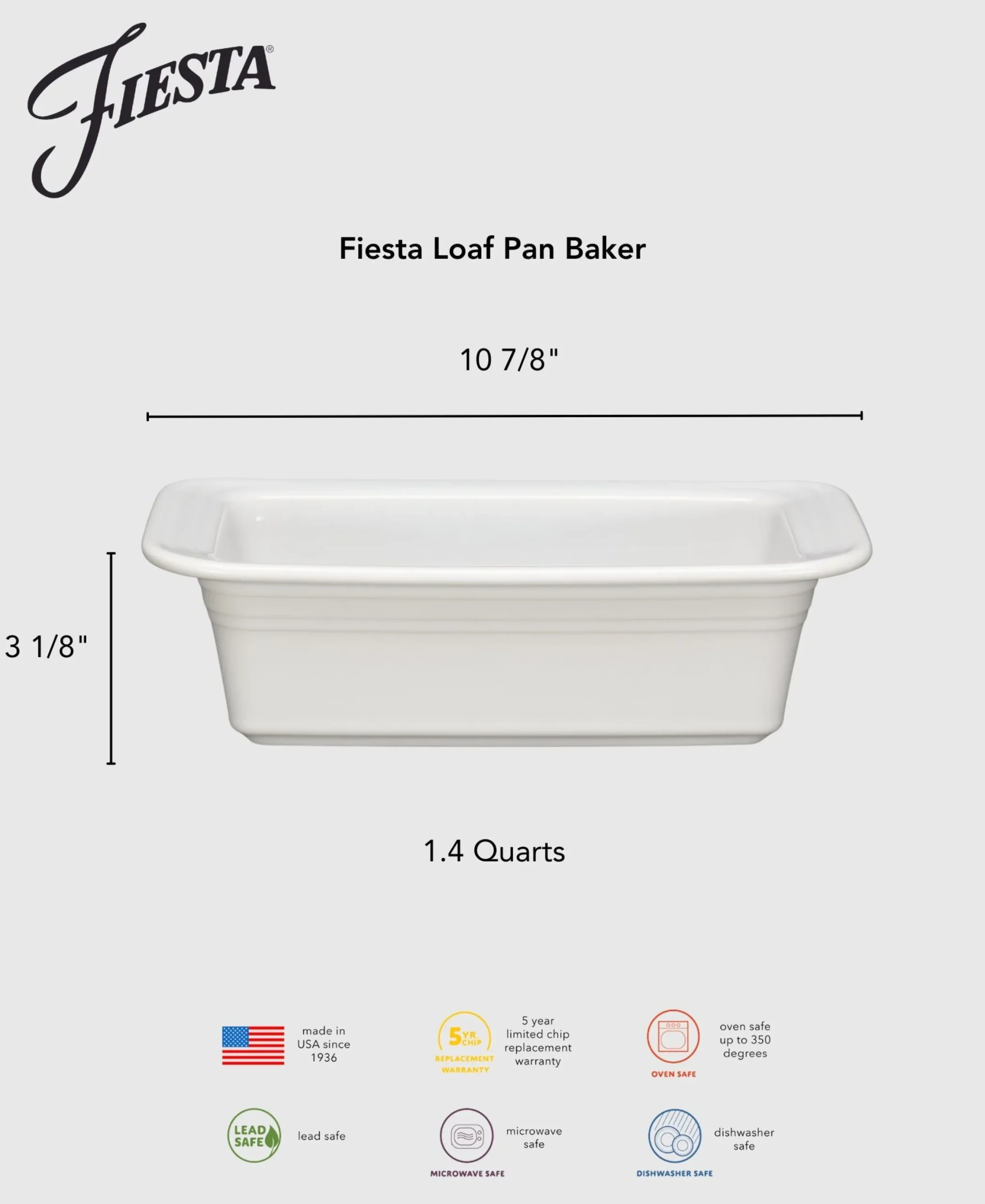 Fiesta 10 3/4 Inch x 5 3/4 Inch Loaf Pan Baker 1.4 Quarts|Fiesta Factory Direct Hot