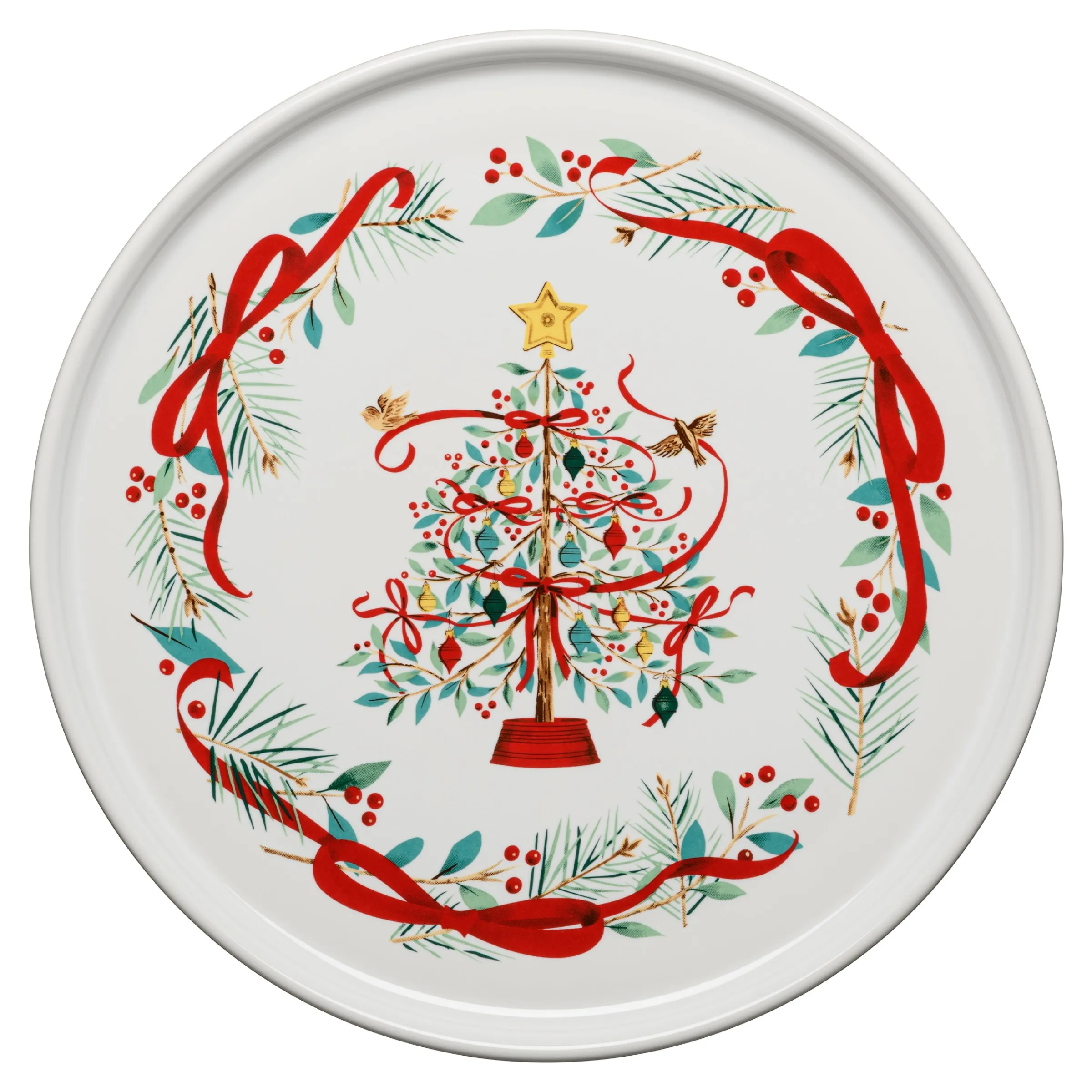Holly Berry Christmas Tree 12 Inch Round Baking and Serving Platter|Fiesta Factory Direct Clearance