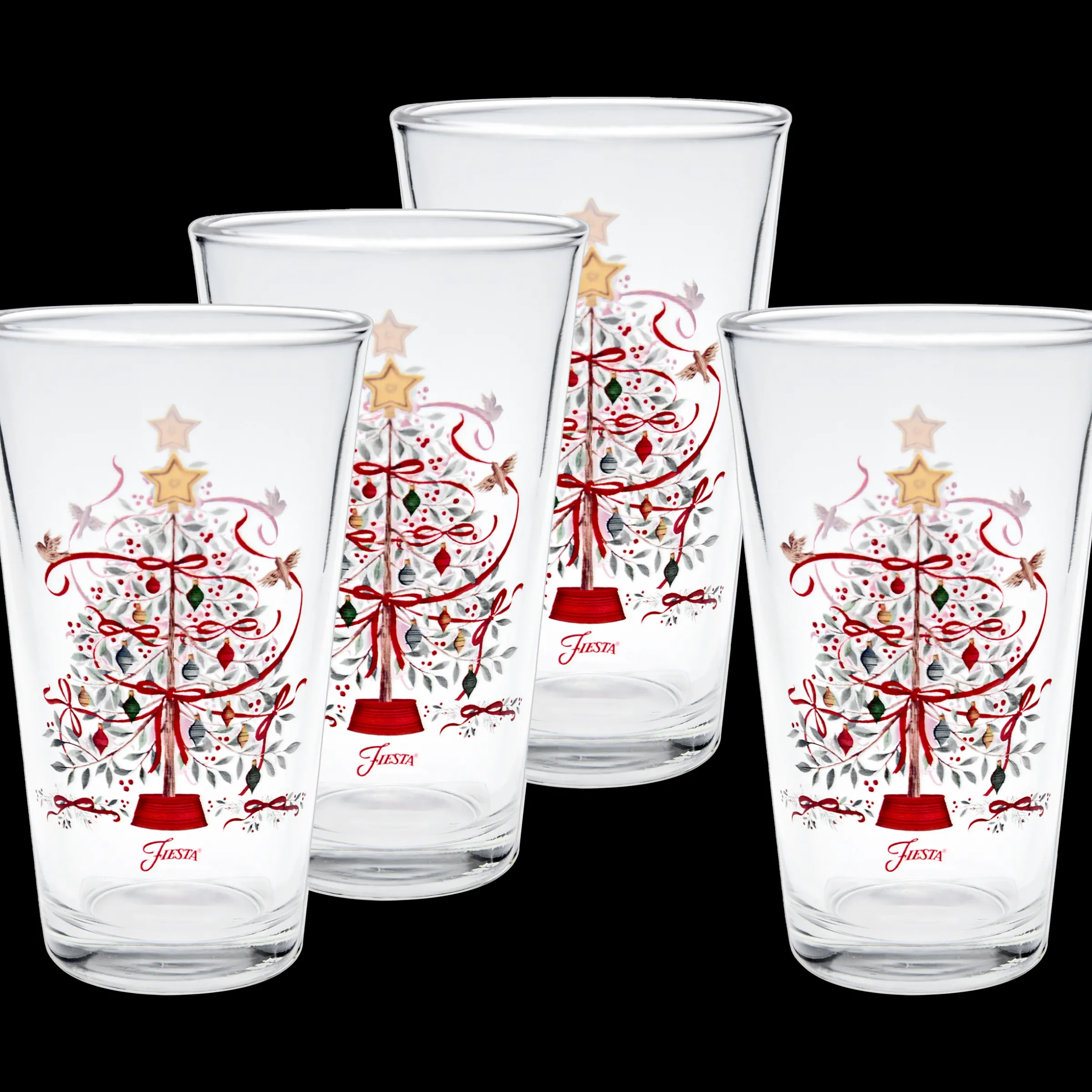 Holly Berry Christmas Tree 16 oz. Cooler Glass - Set of 4|Fiesta Factory Direct Discount
