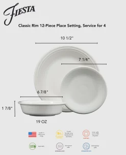 Mixed Aegean Classic Rim 12-Piece Dinnerware Set, Service for 4|Fiesta Factory Direct Hot