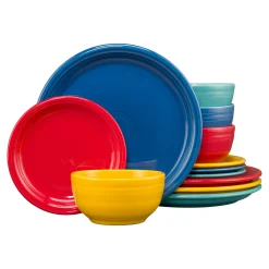 Mixed Vibrant Bistro Coupe 12-Piece Dinnerware Set, Service for 4|Fiesta Factory Direct Discount