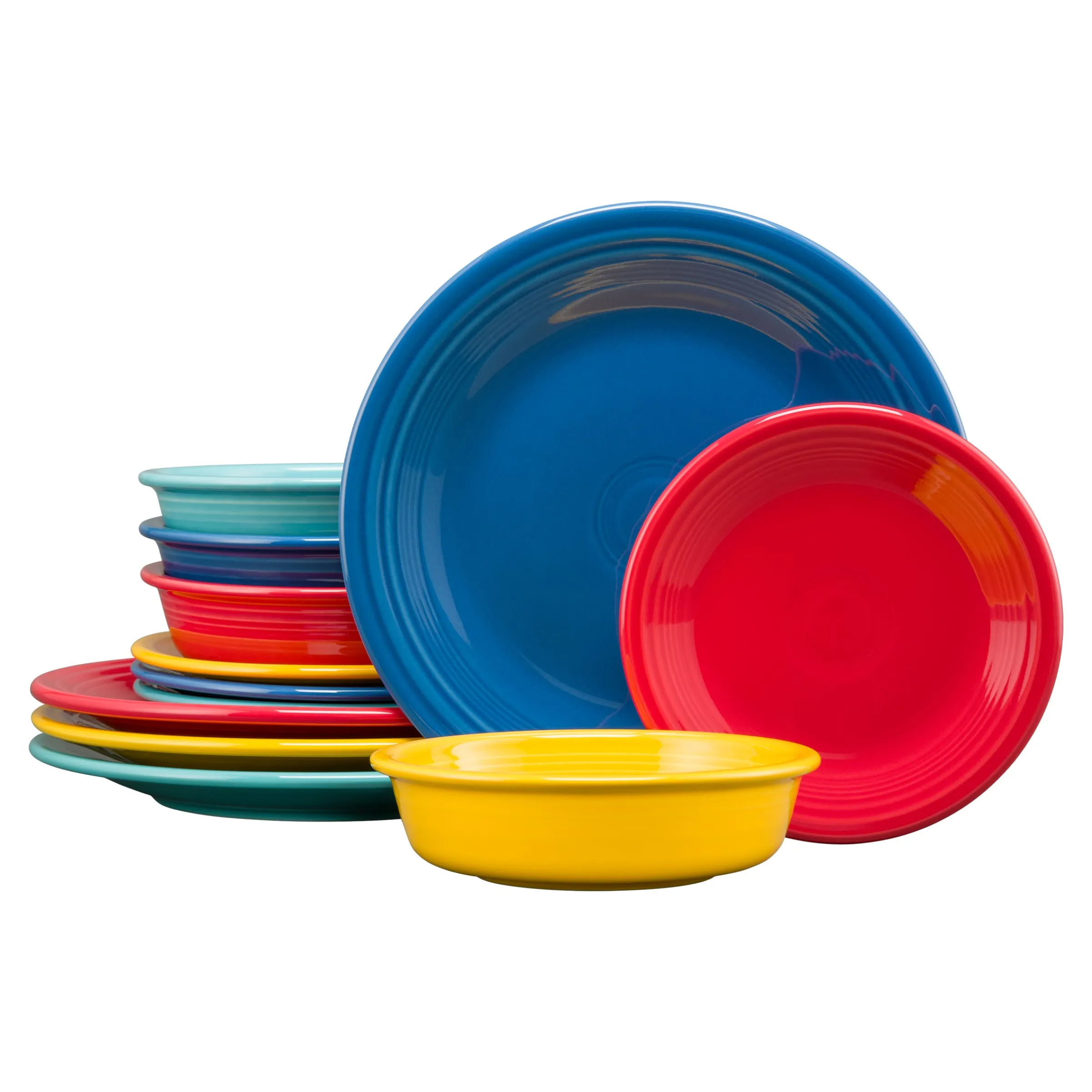 Mixed Vibrant Classic Rim 12-Piece Dinnerware Set, Service for 4|Fiesta Factory Direct Discount