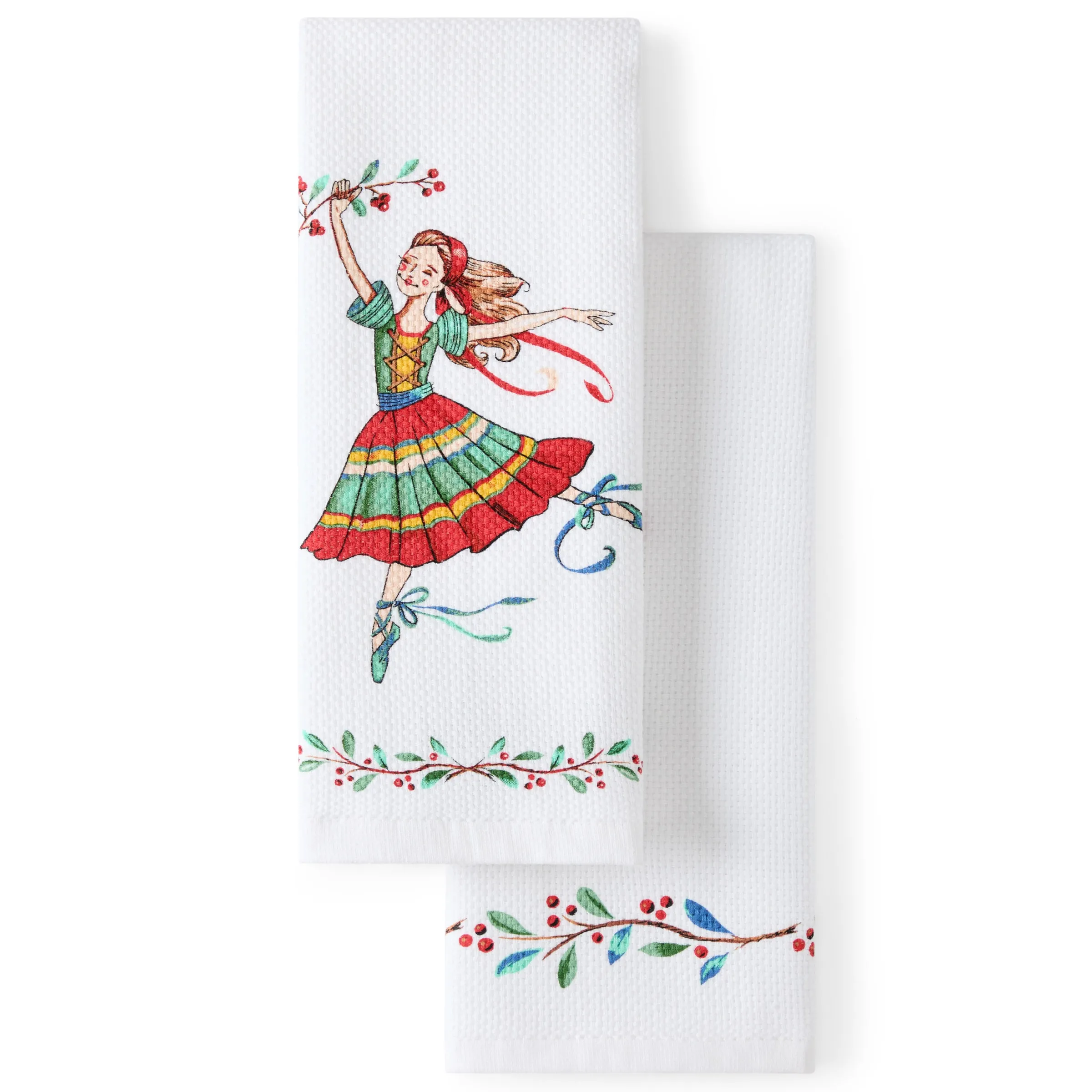 Nutcracker Ballerina Holiday Holly Sprig Kitchen Towel Set|Fiesta Factory Direct Hot