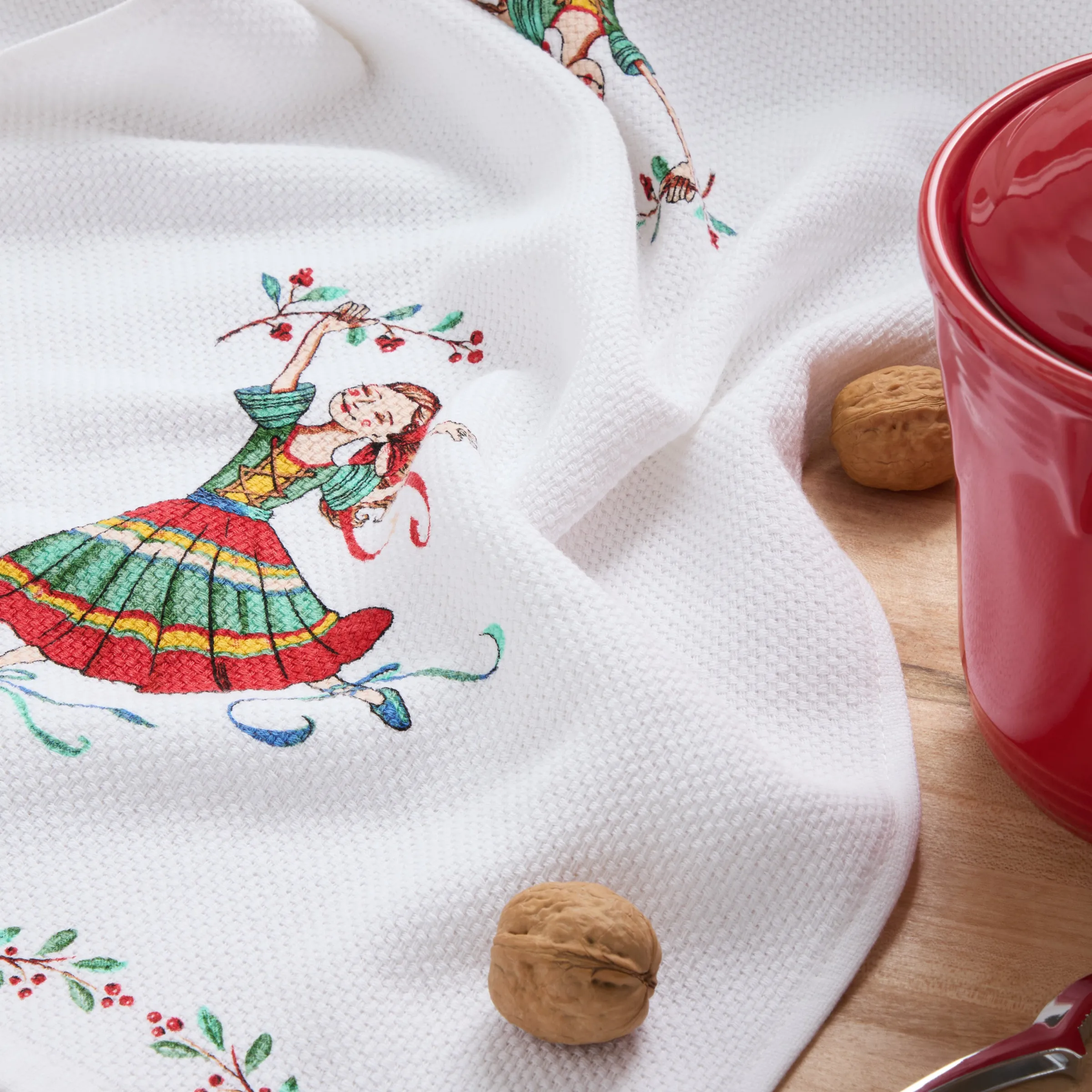 Nutcracker Ballerina Holiday Holly Sprig Kitchen Towel Set|Fiesta Factory Direct Hot
