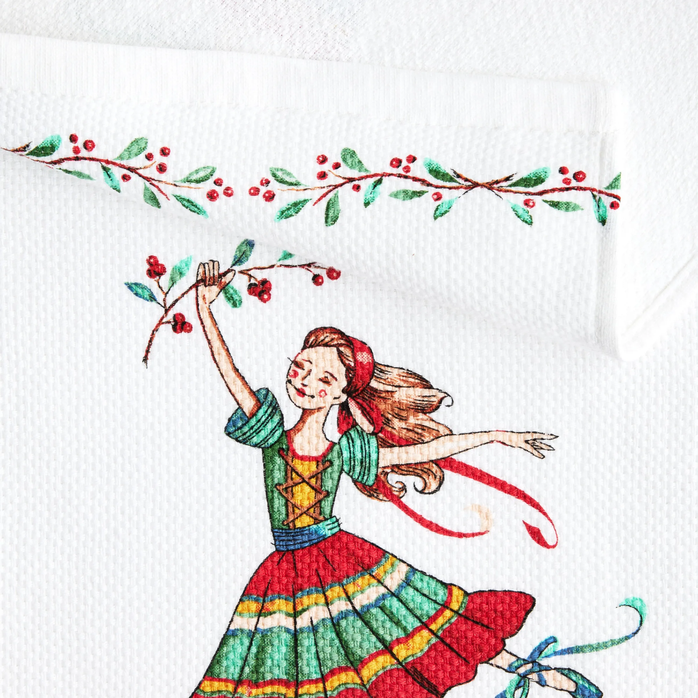 Nutcracker Ballerina Holiday Holly Sprig Kitchen Towel Set|Fiesta Factory Direct Hot