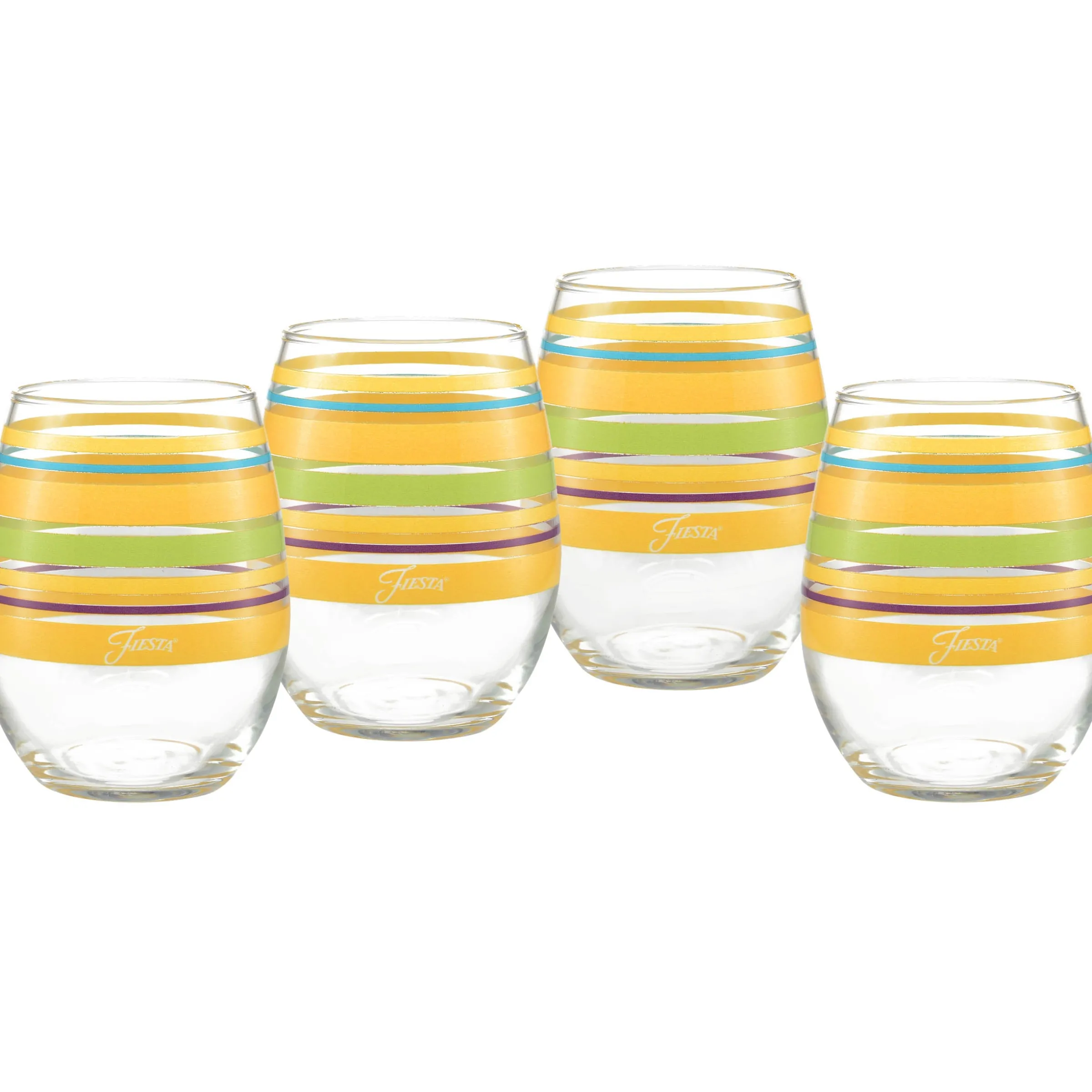 Retired 15 oz. Fiesta® Caribbean Sunset Stripes Stemless Wine – Set of 4|Fiesta Factory Direct Hot