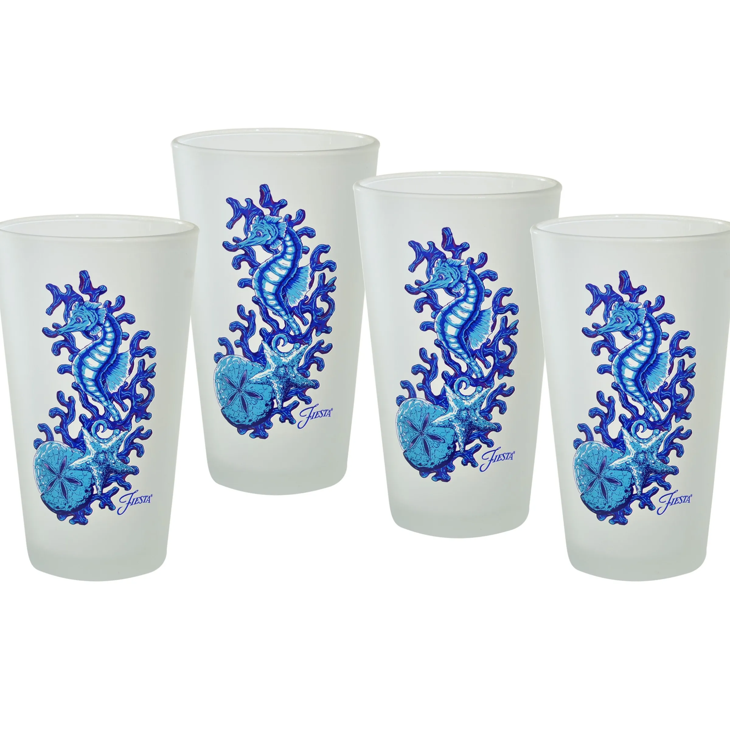 Retired 16 oz. Fiesta® Coastal Seahorse Frosted Cooler – Set of 4|Fiesta Factory Direct Best