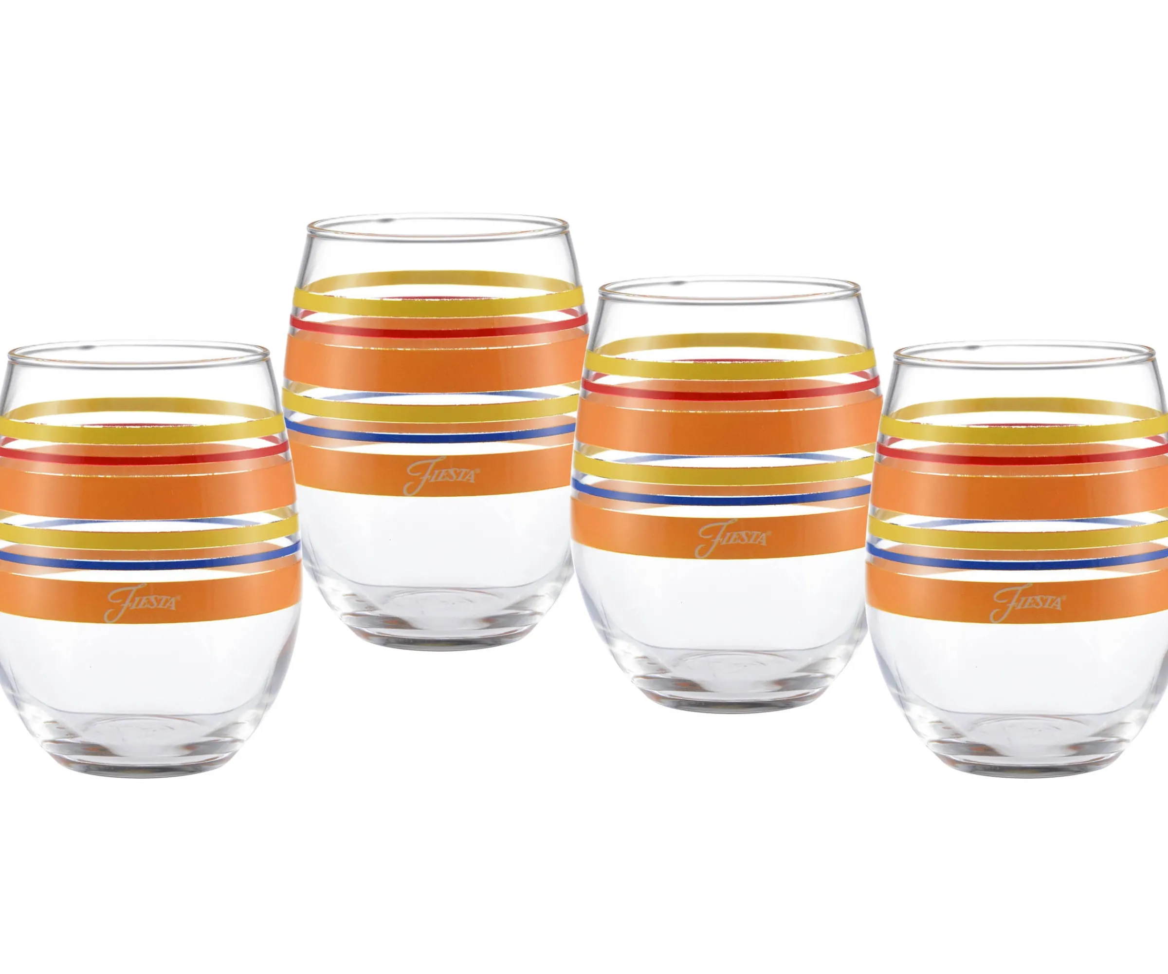 Retired 15 oz. Fiesta® Sienna Sunset Stripes Stemless Wine – Set of 4|Fiesta Factory Direct New