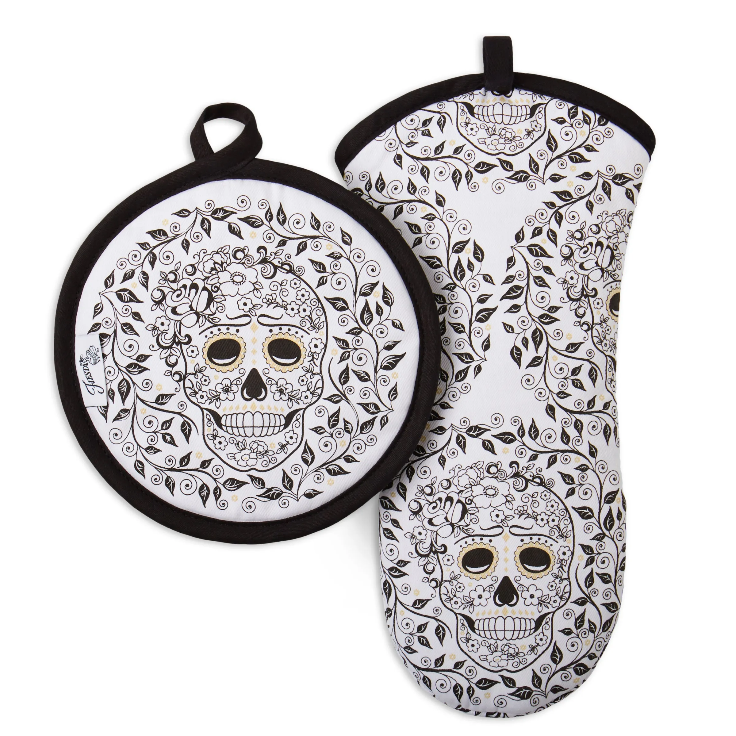 Retired Skull and Vine Oven Mitt & Pot Holder Set|Fiesta Factory Direct